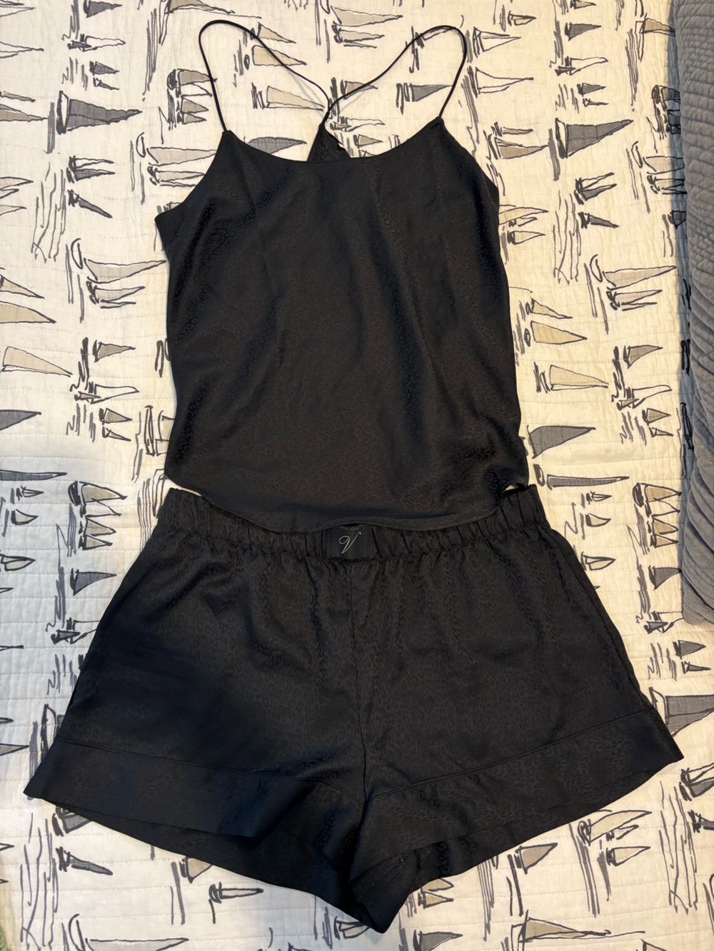 Victorias Secret Black Satin Cami and Shorts Set